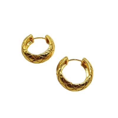 China CLASSIC Minimalist Brass Elegant Temperament Style France Rhombus Vein Huggie Geometric Circle Earrings Jewelry for sale