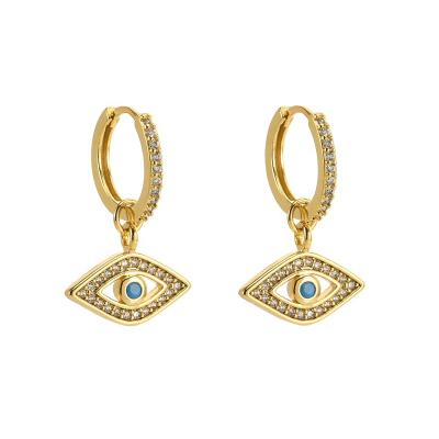 China Kimberlee CLASSIC Online Bulk Sale 12K Gold Blue Eye Charms With Zircon Eye Evil Dangle Earrings For Women Girls for sale