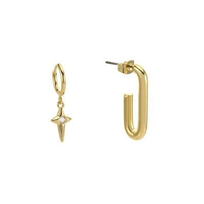 China Elegant Shining Star Paperclip Huggie Dangling Asymmetrical Earrings Female Korean Style Temperament Vintage Valentine Brass Jewelry for sale