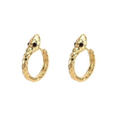 China 2022 0.2 MIC Gold Plated Women's Fashion Trendy Wholesale CZ Diamond Snake Shape Brass Stud Earrings for sale