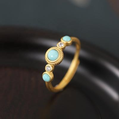 China 2022 Latest Bohemia Style Gold Jewelry Vintage Ethnic Lacework Bling Crystal Stunning Gemstone Turquoise Finger Rings for sale