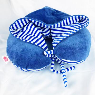 China Anti-Static Portable Navy Blue Stripe Adjustable Windproof Winter Thermal Memory Foam Reversible Hoody Pillow for sale