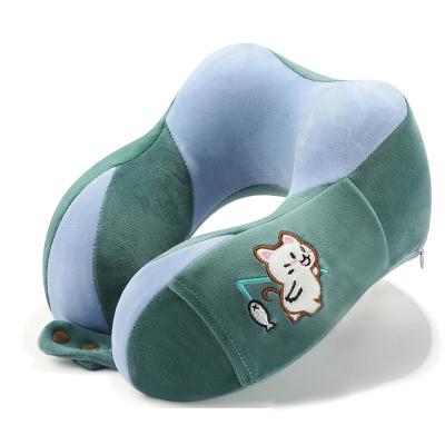 China Anti-Static Cheap Anti-pilling Non-toxic Memory Foam Embroidery Cartoon Animal Travel Office Neck U Shape Pillow for sale