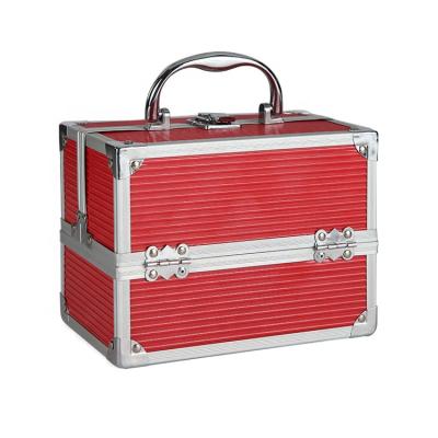 China Waterproof and quakeproof ABS fabric for makeup travel case red color small aluminum case for sale