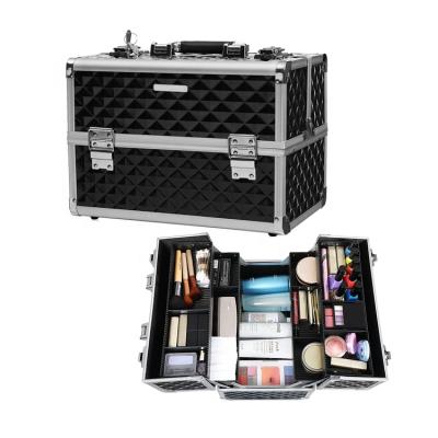 China Black Finish Waterproof Large Portable Color Diamond Tray Aluminum Travel Beauty Case for sale