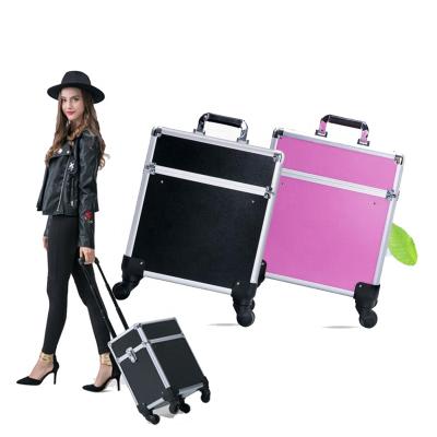 China Waterproof Aluminum 2 in1 Case On Wheels Size 30X22X34cm Freestanding Makeup Artist Salon Trolley Vanity Case for sale