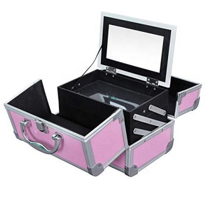 China New Design Waterproof And Quakeproof Small Portable Lockable Pink Aluminum Makeup Case With Mirror for sale