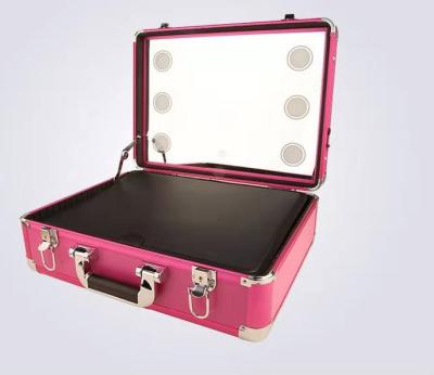 China 2020 New Waterproof Style 3 Grades Color Lights Professional Makeup Train Case Box With Mirror for sale