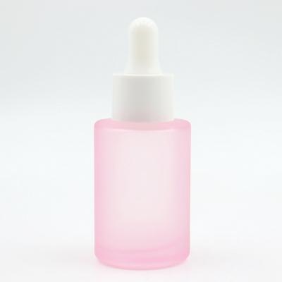 China Hot Selling Empty Cosmetic Pink 20ml 30ml 50ml Round Glass Dropper Bottle For Essential Oil Glass Bottle Packing With Pink Pipette for sale