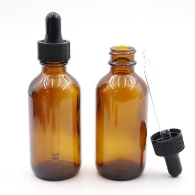 China Wholesale 30ml 60ml 120ml Personal Care Apothecary Amber Glass Boston Bottles Jars With Black Plastic Droppers for sale