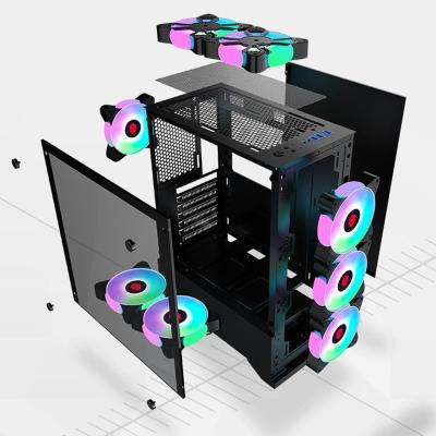 China With Fan Popular OEM PC Cabinet Two Full Tempered Glass Gaming ATX Tower Gamer Computer Case With RGB Fan for sale