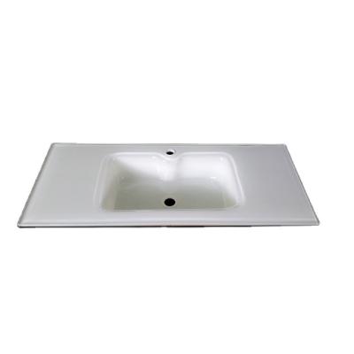 China Modern Rectangular Super White Worktop Glass Basin For Cabinet for sale