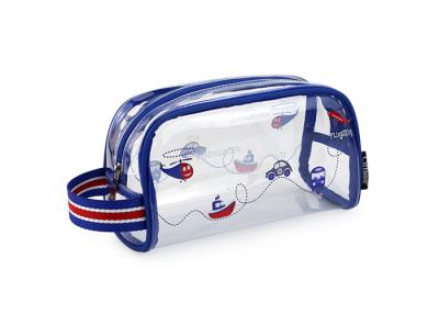 China Promotional PVC Transparent Bag , Kids Pencil Case  With PP Webbing Stripe Handle for sale