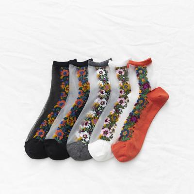 China Factory OEM Women's Custom Made QUICK DRY Summer Crystal Silk Socks Ladies Fashion Transparent Crew Socks for sale