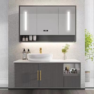 China Canada Modern Bathroom Vanity Wall Mount Bathroom Vanity Fancy Cabinet With Led Mirror for sale