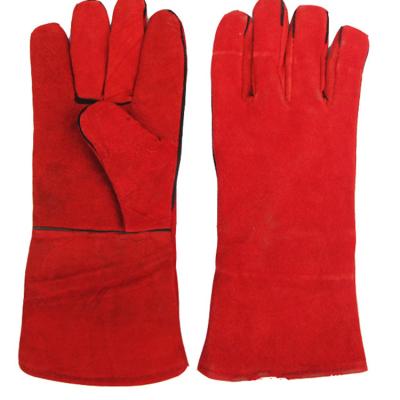 China Two Layer Durable Red Coating Full Leather Working Long Welding Gloves Safety Protection Electric Gloves for sale