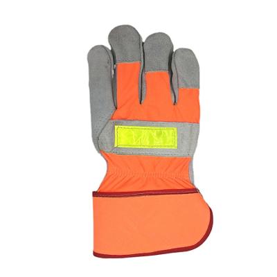 China Durable Orange Leather Work Glove Welding Abrasion Color Color Industry Safety Reflective Gloves for sale