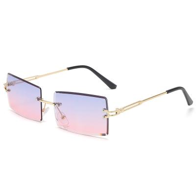 China Decoration Edge Fashion Square Frame Gradient Metal Rimless Cut Anti-UV Sunglasses for sale