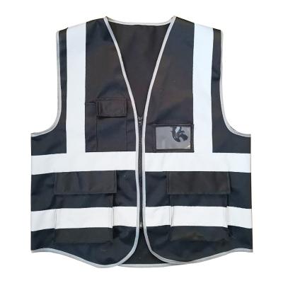 China Pocket Vest Reflective Black Knitted Fabric Safety Vest Engineering Reflective Vest for sale