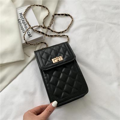 China Diamond Pattern Shoulder Bag Chain Clips Phone Bags Diamond Pattern Messenger Shoulder Bags Women Handbags for sale