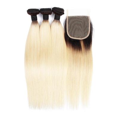 China High Quality Silky Straight Dark Root 613 Wave Blonde Hair Bundles for sale