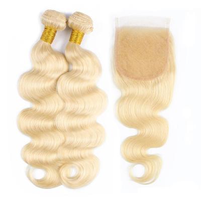 China Body Wave Virgin Human Hair Bundles With Lace Closure 613 Blonde Color Virgin Hair Wigs Blonde Hair Bundles With Headband for sale