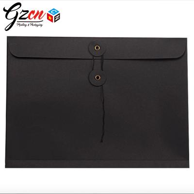 China Custom High Quality Luxury Black Business Envelope Twine A4 Document Envelope for sale