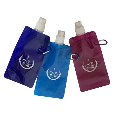 China Recyclable Reusable Foldable Plastic 500ml Water Bag With Hook For Travel Climb Sport for sale