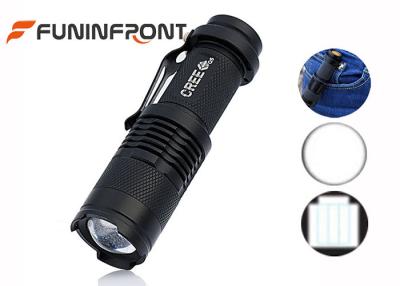 China CREE XPE Q5 LED Flashlight Adjustable Focus, Hard Light Clip LED Torch for sale