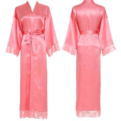 China Long QUICK DRY satin robe for women's beautiful lace robe lady's bridal nightwear for sale