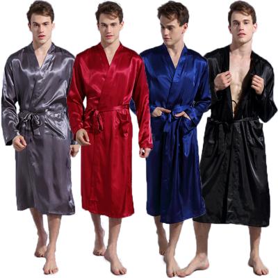 China Chinese Silk Robe Men's Sleepwear Men's Long Robes Solid Warm QUICK DRY Satin Robes Bathing Wear for sale