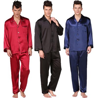 China QUICK DRY Mens Sleepwear Pajamas Set Satin Silk Pajamas Long Sleeve With Pants for sale