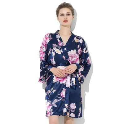 China New Design Floral Bride Wedding Robe Women's Satin Robe Sleep Wear Bathrobe QUICK DRY for sale