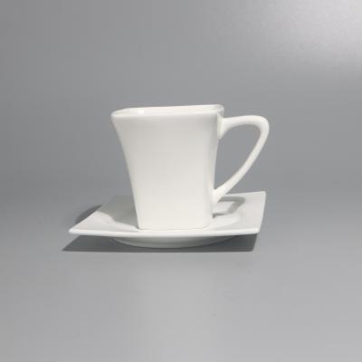 China Viable Custom Hot Sale Porcelain Restaurant Home Tableware Elegant Square White Coffee Milk Cup And Saucer for sale