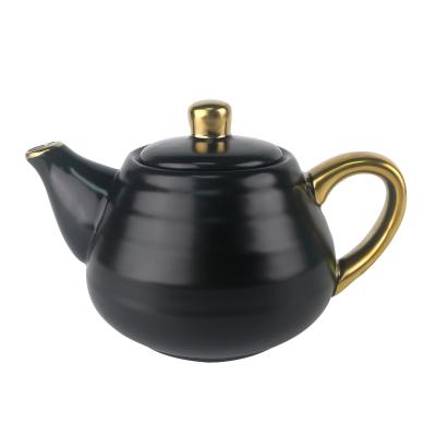 China Ceramic Viable Hot Selling Coffee Pot Fine Bone China Teapot Black Luxury Modern Colorful Fine Tea Sets With Gold Rim for sale