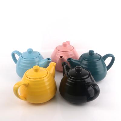 China Modern Design Viable Wholesale Handle Stripes Ceramic Matte Colored Glazed Teapot for sale