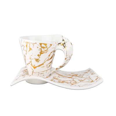 China Viable Gold Unique Marble Porcelain Cup And Saucer Modern Coffee Tea Cups And Saucers for sale