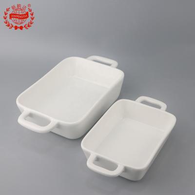 China Viable Hot Selling White Ceramic Rectangular Soup Bowl With Double Handle Salad Bowl Soup Bowl Baking Dish for sale