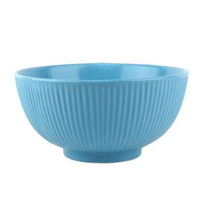 China Viable Hot Selling Fine Porcelain Salad Bowl With Custom Color Rice Bowl Noodle Stripe Ceramic Bowl for sale