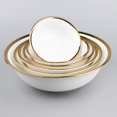 China Viable Unique Design Gold Rim Edge Porcelain Ware Porcelain Soup Bowl Ceramic Rice Bowl With Gold Rim for sale