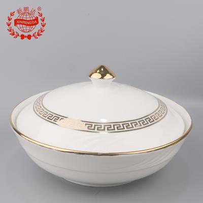 China Viable Hot Sale Super White Gold Flower Ceramic Rice Bowl With Lid for sale