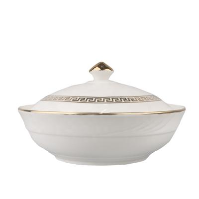 China Viable Hot Sale Super White Gold Flower Ceramic Rice Bowl With Lid for sale