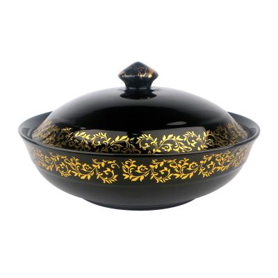 China Green Color Viable Light Black Rice Bowl With Gold Flower Pattern Gold Rim And Gold Lid for sale