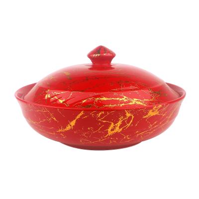 China Viable Color Gold Marbling Light Red Rice Bowl With Lid for sale