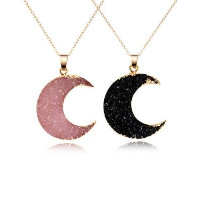 China Retro Simple Design Style 4 Colors TRENDY Bling Bling Sun Moon Shaped Stone Pendant Resin Charm Necklace for sale