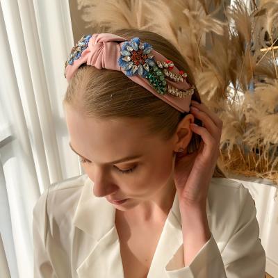 China Luxury High Quality Baroque European and American Style 5 Colors Flower Brand Crystal Rhinestone Women Embroidery Hair Headband for sale