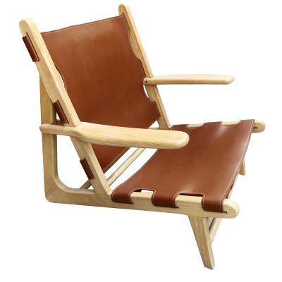 China Other Nordic Indoor Hotel High Quality Solid Wood Leather Lounge Chair for sale