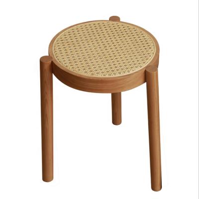 China Cooling Nordic Flat Stacked Rattan Woven Solid Wood Stool for sale