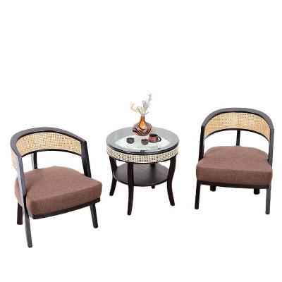 China The Other Nordic Hotel Cafe Rattan Cane Wood Table Lounge Chairs Set for sale