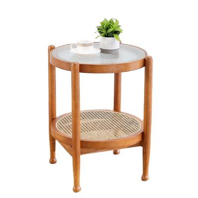 China Rattan/Wicker Round Cane Rattan Corner Side Two Tier Table Occasional Furniture Accent for sale